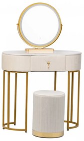 RESIGILAT- Set Bohemia Long, Masă de toaletă pentru machiaj cu oglindă iluminată LED, control touch, sertar, taburet, 100x40x75 cm
