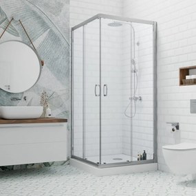 Cabina de dus patrata usi culisante Radaway Premium Plus C 90x90 cm profil crom lucios