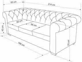 Canapea Oxford Chesterfield, 93x214x75 cm, 3 locuri, Galben mustar