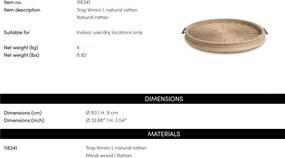 Tava design LUX realizata manual din ratan Vimini L