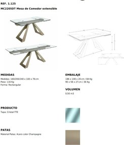 Masa extensibila deosebita design LUX Glass 160-240x100cm