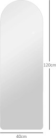 HOMCOM Oglindă de Perete în Formă de Arc cu Iluminare LED, Control Tactil și Sticlă Călită, 40x3x120 cm, Transparentă | Aosom Romania