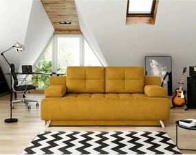 Canapea extensibila OSLO, stofa catifelata galben - Terra 48, cu lada