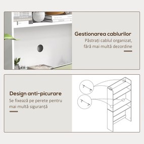 HOMCOM Birou cu Rafturi, Blat Pliabil, 2 Roți și 4 Rafturi, Birou Compact Modern cu Orificiu pentru Cabluri, Masă pentru Computer, Casă Birou Cameră de Studiu, 80x69x155 cm, Alb | Aosom Romania