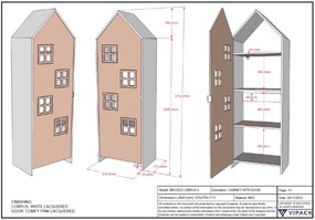Dulap pentru copii Casami Bruges alb cu ușă roz – cu rafturi și cuier – Vipack