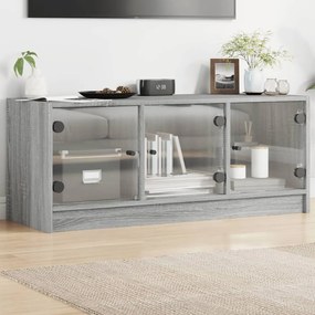 vidaXL Comodă TV cu uși din sticlă, gri sonoma, 102x37x42 cm