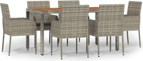 vidaXL Set mobilier de grădină cu perne, 7 piese, gri, poliratan