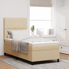 vidaXL Pat cu arcuri cu saltea cu headboard Crem 90 x 200 cm țesătură