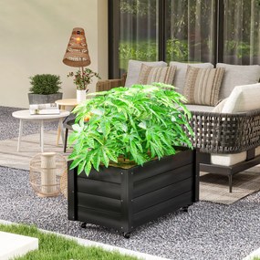 Outsunny Jardinieră de Grădină din Lemn de Brad cu Roti și Orificiu de Drenaj, Captuseală din Material Netesut, 89x48x47 cm | Aosom Romania