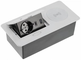Priza incorporabila dreptunghiulara, 1 priza schuko, 2 USB A, cablu 1.5 m, aluminiu, incarcare wireless, GTV