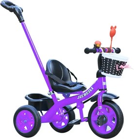 Tricicleta cu pedale si maner parental pentru copii 2-5 ani, NBW, cos tip rachita cu fundita si cos spate, Mov