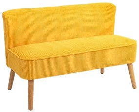 HOMCOM Canapea 2 locuri, design scandi elegant, cadru masiv din lemn, până la 150 kg, 117 x 56,5 x 77 cm, Galben | Aosom Romania