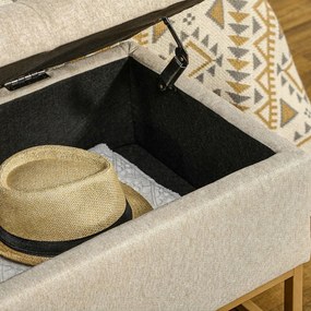 HOMCOM Bancă de Depozitare cu Șezut, Bancă Tapițată Dreptunghiulară, Taburet din Stofă de In cu Picioare de Oțel, 110x44x48 cm, Bej | Aosom Romania