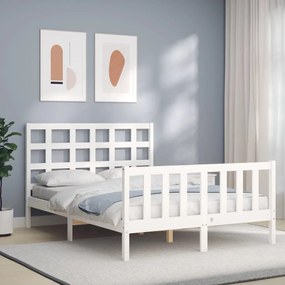 3192097 vidaXL Cadru de pat cu tăblie, alb, 120x200 cm, lemn masiv