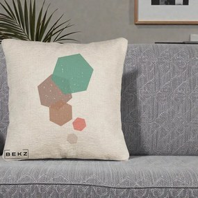 Perna Decorativa Geometric Hexagoane Pastel, 40x40 cm, Bej Canapea, Husa Detasabila, Perna Inclusa, BEKZ®