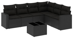 3219005 vidaXL Set canapele de grădină cu perne, 7 piese, negru, poliratan