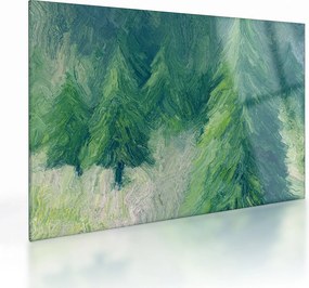 Tablou pe sticlă - Conifere pictate (70x50 cm)