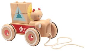 Mașină de tras Classic world, din lemn,cu ursuleț Coco și cuburi