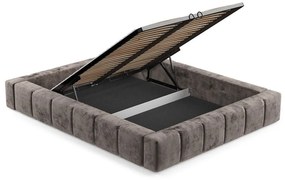 Pat matrimonial maro tapițat cu spațiu de depozitare cu somieră 180x200 cm Aruba L – Maison de Rêve