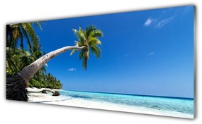 Tablou pe sticla Plaja Palm Tree Sea Peisaj Maro Verde Albastru