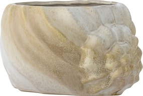Ghiveci din ceramică artizanală, maro, cu motive florale sculptate în relief, 22x12x17,5 cm, „Corelia"