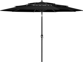 vidaXL Umbrelă de grădină cu 3 niveluri, stâlp aluminiu, negru, 3 m