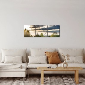 Tablou cabana în pădure (cu ceas) (90x30 cm)