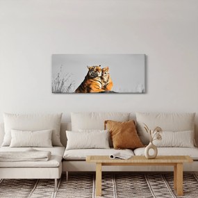 Tablou - Tigroaica cu pui, versiunea alb-negru (120x50 cm)