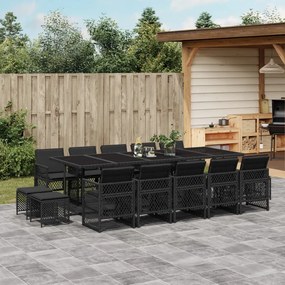 vidaXL Set mobilier de grădină cu perne, 15 piese, negru, poliratan