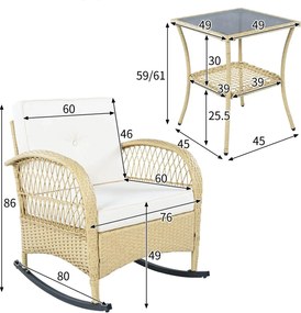 Set de mobilier din rattan pentru balcon (3 piese), 2 scaune balansoar confortabile cu spătar înalt, 80x76x86 cm, Bej