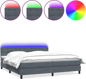 vidaXL Pat cu arcuri cu saltea și LED, gri închis, 180x210 cm, catifea