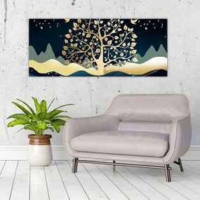Tablou cu copac auriu (120x50 cm)