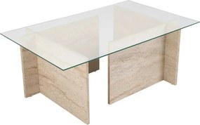 Masuta cafea VETRINO, bej cu efect de piatra travertin/transparent, st