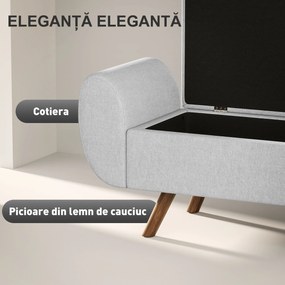 HOMCOM Bancă cu Spațiu de Depozitare cu Cotiere din Țesătură și Lemn 132x42x50 cm Gri | Aosom Romania