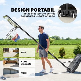 SPORTNOW Coș de Baschet Exterior Reglabil pe Înălțime 135-305 cm, Coș de Baschet cu Roți, Bază Umplibilă, Sac de Greutate, Panou Rezistent, Portabil pentru Interior și Exterior, Negru | Aosom Romania