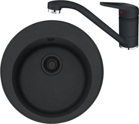 Set chiuveta bucatarie compozit Franke Rotondo VN 51 cm finisaj negru mat si baterie Novara Plus