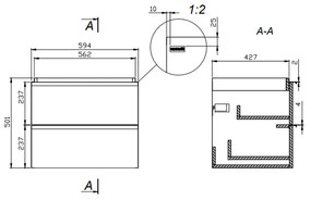 Dulap baie suspendat Cersanit Virgo 60 pentru lavoar incastrabil, stejar gri cu manere crom Stejar maner crom, 600 x 400 mm