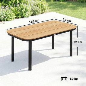 Outsunny Masă de grădină, masă pentru 6 persoane, masă pentru balcon cu cadru metalic, blat lamelar WPC, 155 x 88 x 72 cm, maro | Aosom Romania
