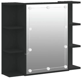 833536 vidaXL Dulap cu oglindă și LED, negru, 70x16,5x60 cm