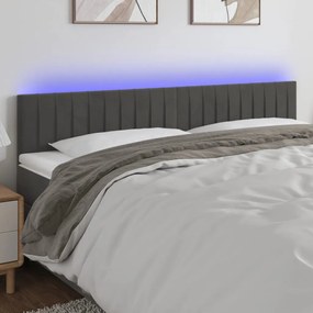 3121911 vidaXL Tăblie de pat cu LED, gri închis, 180x5x78/88 cm, catifea