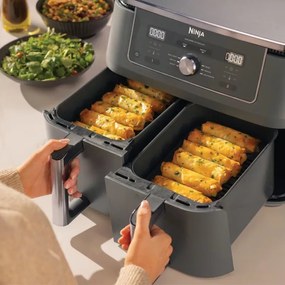Friteuza dubla cu aer cald Ninja DZ400EU, 9.5 l, 6 programe, Timer, Zone independente, Gri