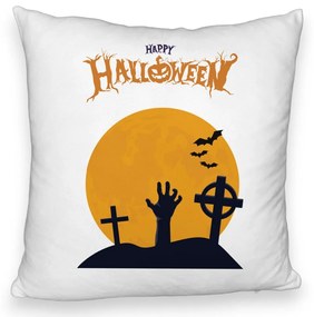 Perna Decorativa Fluffy cu motiv de Halloween 2, 40x40 cm, Alba, Husa Detasabila, Burduf