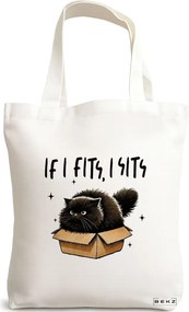 Sacosa de Panza pentru Cumparaturi, Geanta Tote, model If I fits I sits 38 x 34.5 cm, Alba, BEKZ®
