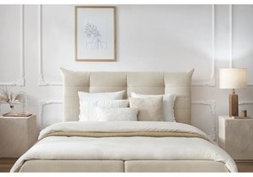 Pat matrimonial bej tapițat cu spațiu de depozitare și somieră 180x200 cm Clothilde – Bobochic Paris