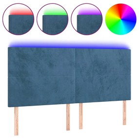 Tablie de pat cu LED, albastru inchis, 200x5x118 128cm catifea 1, Albastru inchis, 200 x 5 x 118 128 cm