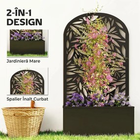 Outsunny Jardiniere Ridicată pentru Grădină și Balcon cu Spalier Arcuit Decorat cu Frunze, pentru Flori și Legume, Montare pe Perete sau Utilizare Independentă, Negru | Aosom Romania