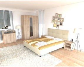 Set dormitor Soft Sonoma cu pat 160x200, dulap 3 usi, comoda si 2 noptiere