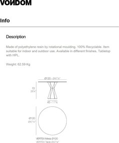Masa de exterior / interior design modern premium VERTEX 120cm