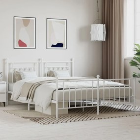 353607 vidaXL Cadru de pat metalic cu tăblie, alb, 160x200 cm