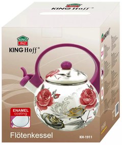 Ceainic Kinghoff KH 1911, 2 l, Email, Mâner izolat termic, Inducție, Alb/Roz